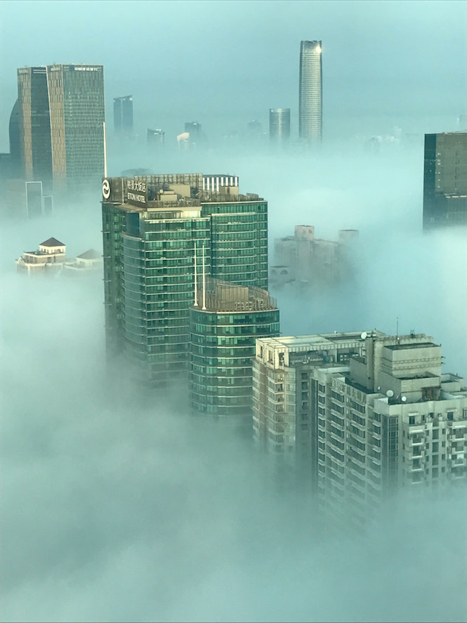 air pollution, smog, skyscraper